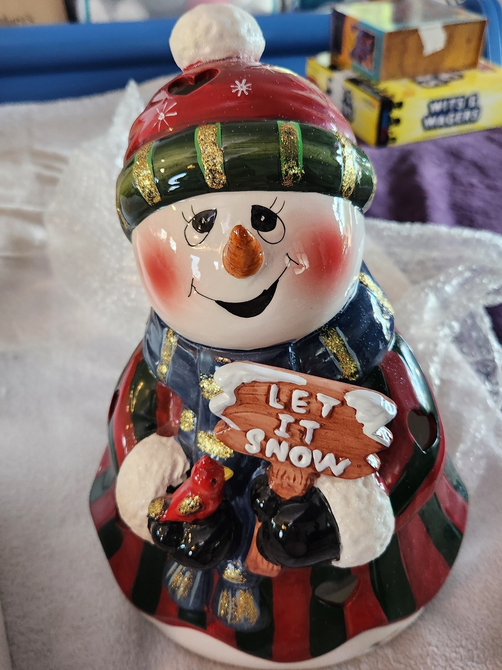 Vintage! Ceramic Snowmama & baby Luminary Decor New In Box!